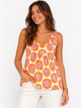 Marimekko for Anthropologie Cotton Tunic Top Size 8 Pink Orange Circle Print